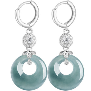 Sabrina s925 Silver Inlaid Natural A-Grade Blue Water Jade Earrings Ice Jade Women