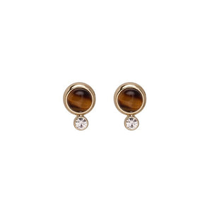 Brown Round Oval Retro Stone Stud Earrings
