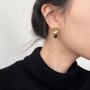 Rana Gold Geometric Tiger Eye Stone Stud Earrings