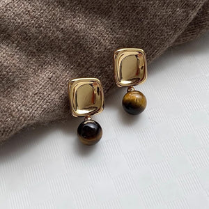 Rana Gold Geometric Tiger Eye Stone Stud Earrings