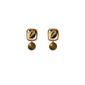 Rana Gold Geometric Tiger Eye Stone Stud Earrings