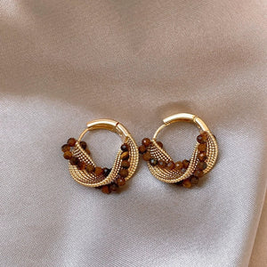 Bella Gold Tiger Eye Stone Hoop Earrings