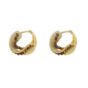 Bella Gold Tiger Eye Stone Hoop Earrings