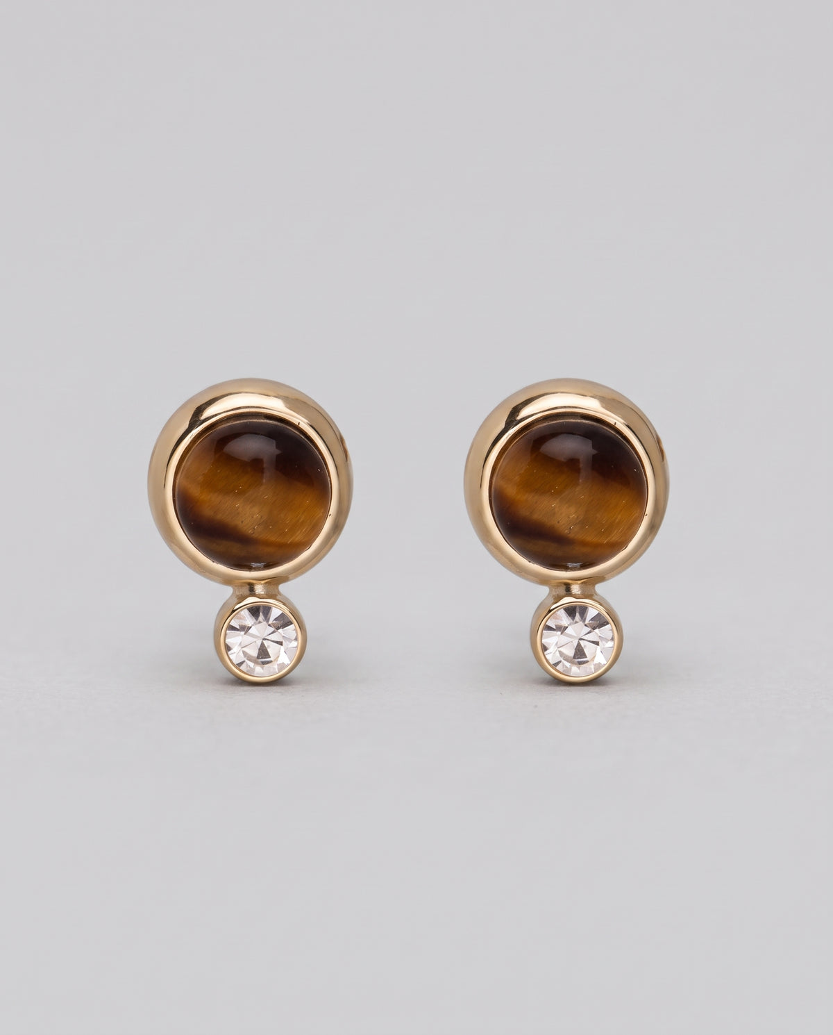 Brown Round Oval Retro Stone Stud Earrings