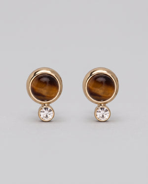 Brown Round Oval Retro Stone Stud Earrings