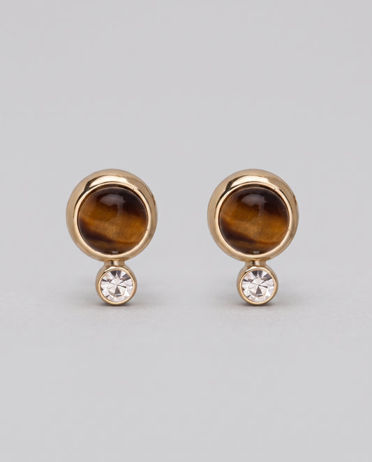 Brown Round Oval Retro Stone Stud Earrings