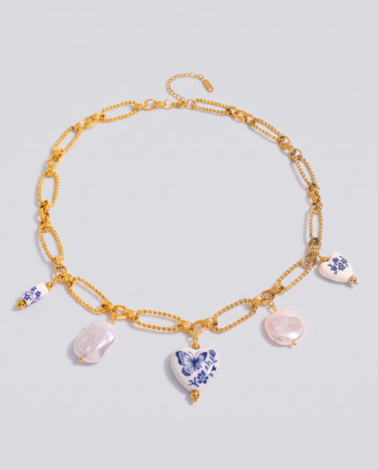 Maddie Freshwater Pearl Women Necklace Stainless Steel Porcelain