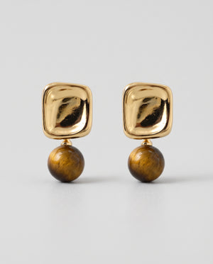 Rana Gold Geometric Tiger Eye Stone Stud Earrings