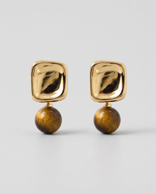 Rana Gold Geometric Tiger Eye Stone Stud Earrings