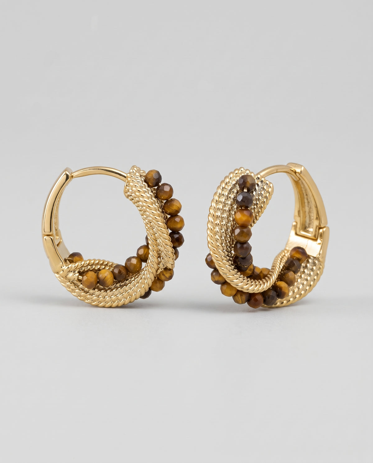Bella Gold Tiger Eye Stone Hoop Earrings