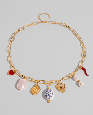 Sabrina Red Dripping Pepper Pearl Necklace 18K Gold Stainless Steel