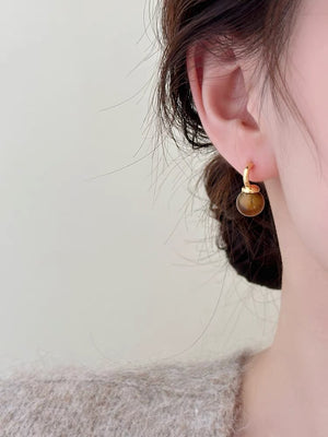 Brown Round Oval Retro Stone Stud Earrings