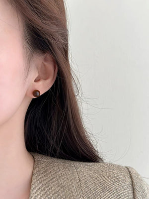 Brown Round Oval Retro Stone Stud Earrings