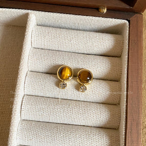 Brown Round Oval Retro Stone Stud Earrings