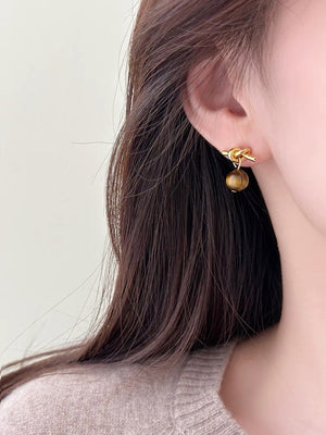 Brown Round Oval Retro Stone Stud Earrings