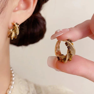 Bella Gold Tiger Eye Stone Hoop Earrings