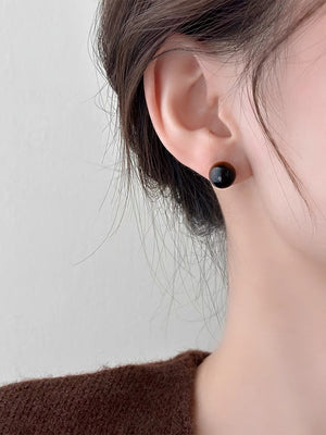 Brown Round Oval Retro Stone Stud Earrings