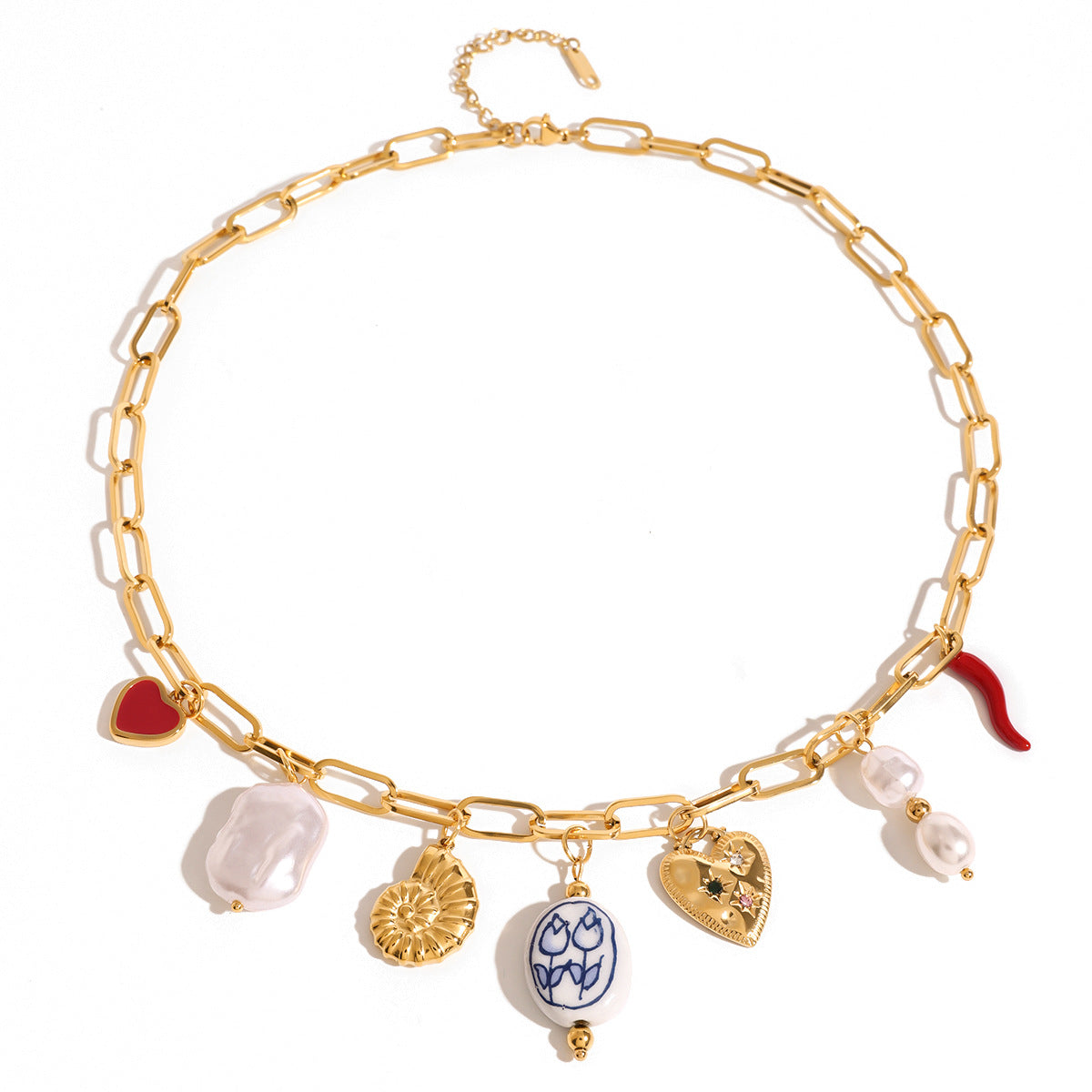 Sabrina Red Dripping Pepper Pearl Necklace 18K Gold Stainless Steel