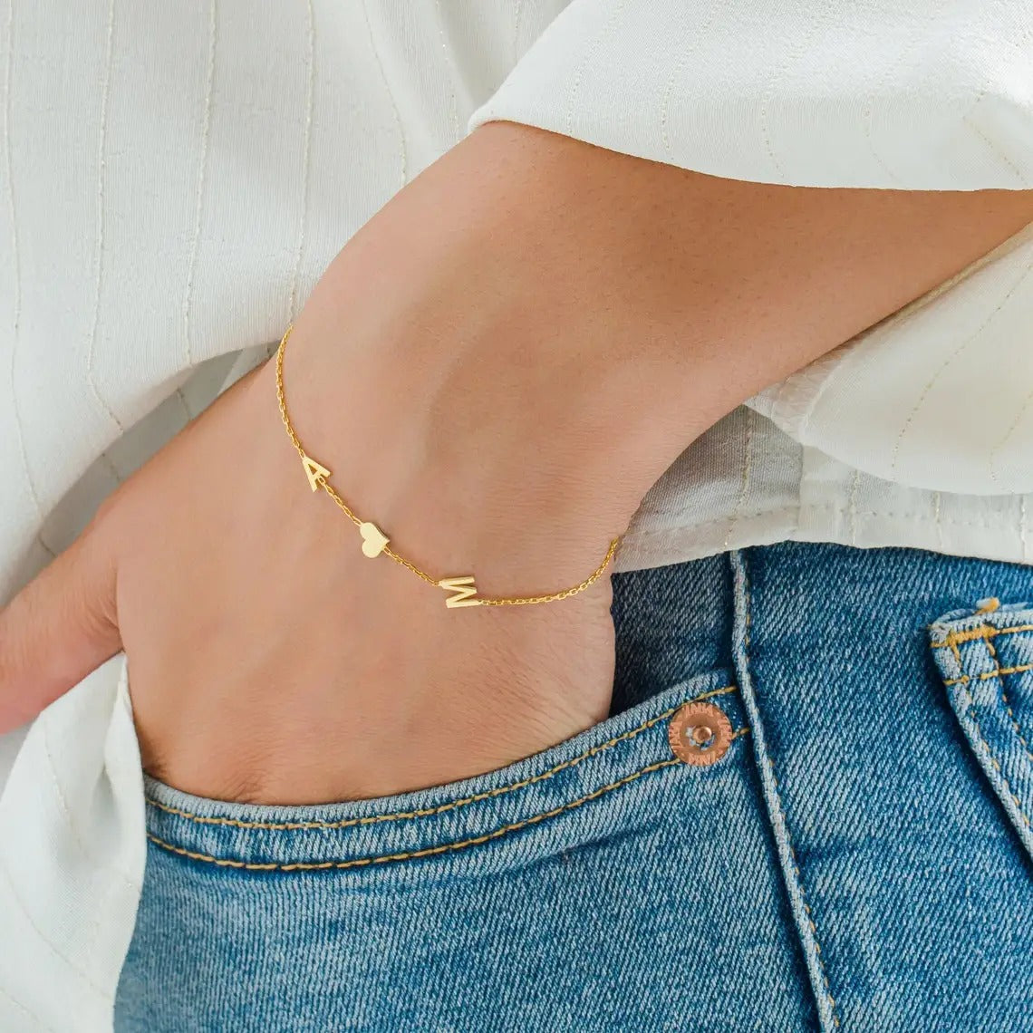 Letters Customized Bracelet In Stainless Steel In 18k Gold Plated  For Women